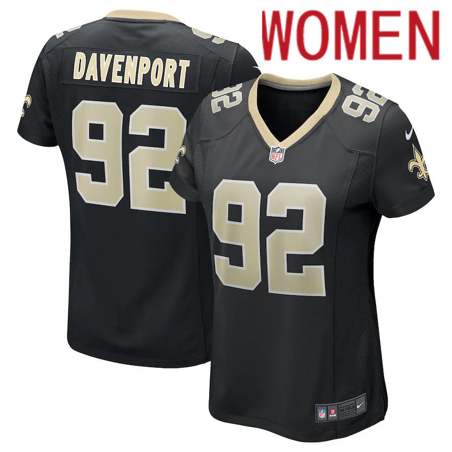 Women New Orleans Saints #92 Marcus Davenport Black Nike Game NFL Jersey->women nfl jersey->Women Jersey